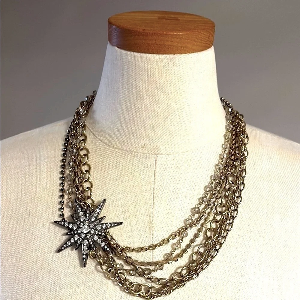 CN creations antique multi strands Goldtone crystal statement necklace Starburst
